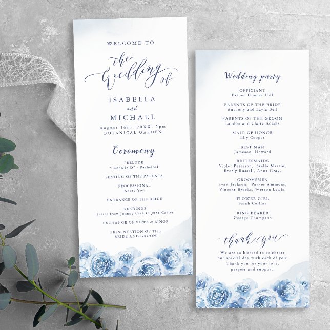 Elegant calligraphy blue watercolor floral wedding program (Elegant calligraphy blue watercolor floral wedding program)