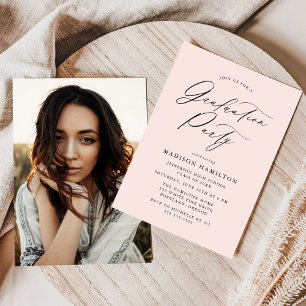 Elegant Calligraphy Blush Photo Graduation Party Invitation