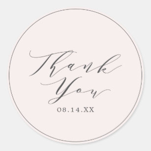 Elegant Calligraphy Blush Thank You Classic Round Sticker