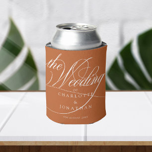 Elegant Calligraphy Bohemian Wedding Budget Can Cooler