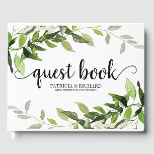 Elegant Calligraphy Botanical Greenery Wedding Guest Book