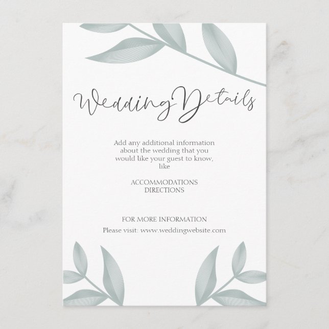 Elegant calligraphy Botanical Wedding Details Enclosure Card (Front)