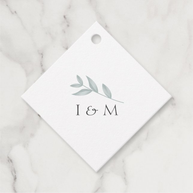 Elegant calligraphy Botanical Wedding Favour Tags (Front)