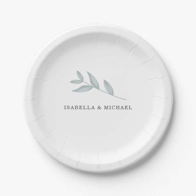 Elegant calligraphy Botanical Wedding Paper Plate (Front)