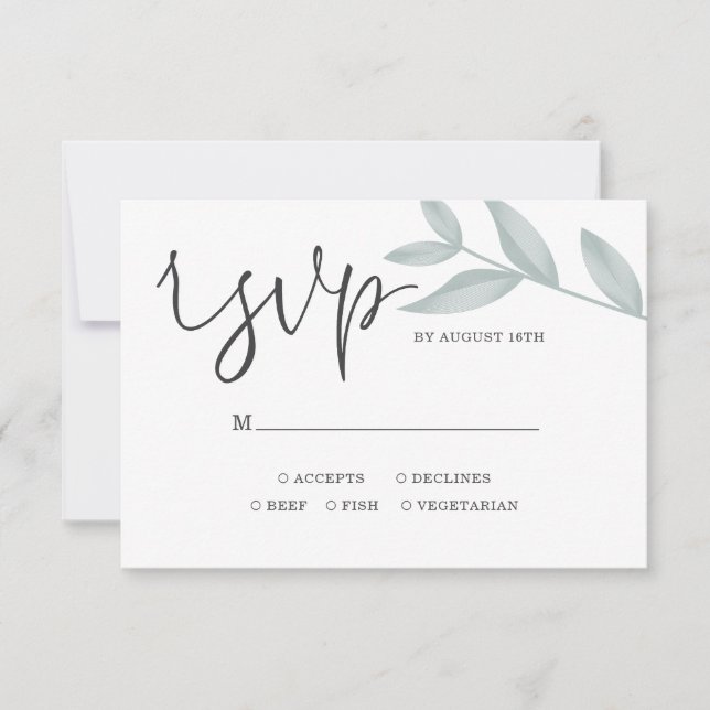 Elegant calligraphy Botanical Wedding RSVP Card (Front)