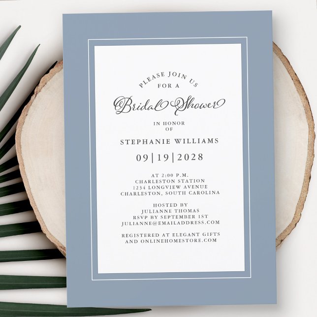 Elegant Calligraphy Bridal Shower Dusty Blue       Invitation (Creator Uploaded)