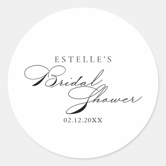 Elegant Calligraphy Bridal Shower Favour Classic Round Sticker (Front)