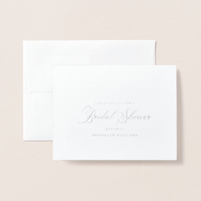 Elegant Calligraphy Bridal Shower Silver Foil Card (Front With Envelope)