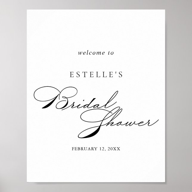 Elegant Calligraphy Bridal Shower Welcome Poster (Front)