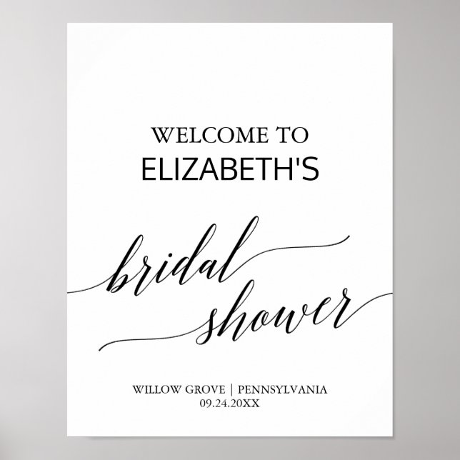 Elegant Calligraphy Bridal Shower Welcome Poster (Front)