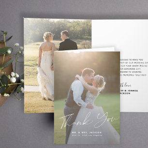 Elegant calligraphy bride and groom photo wedding thank you card