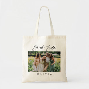 Elegant Calligraphy Bride Tribe Photo Bridesmaid  Tote Bag