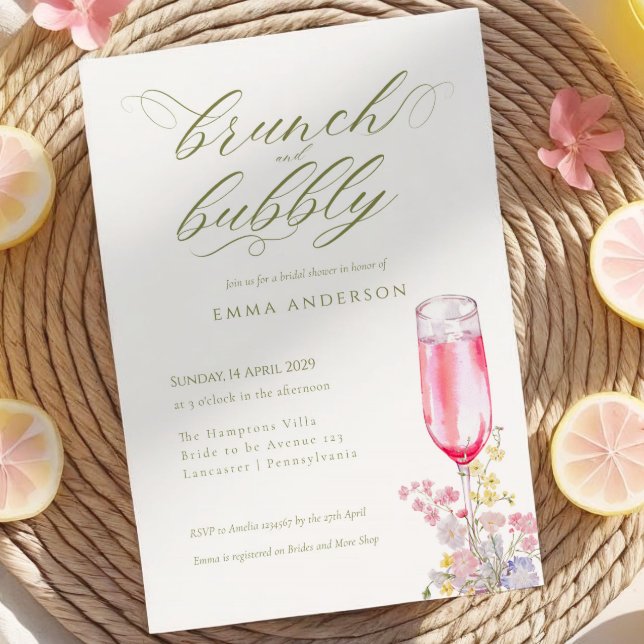 Elegant Calligraphy Brunch & Bubbly Bridal Shower Invitation (Creator Uploaded)