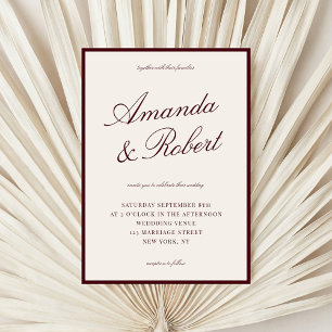 Elegant Calligraphy Burgundy Old Money Wedding Invitation