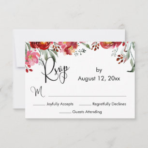 Elegant Calligraphy Burgundy Red Fall Flowers RSVP Card