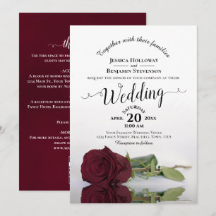 Elegant Calligraphy Burgundy Rose QR Code Wedding Invitation