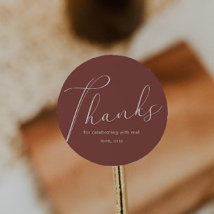 Elegant Calligraphy Burgundy Thank You Classic Round Sticker
