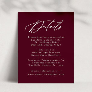 Elegant Calligraphy Burgundy Wedding Details Enclosure Card