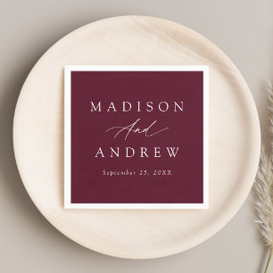 Elegant Calligraphy Burgundy Wedding Napkin
