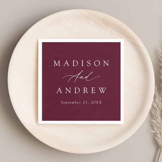 Elegant Calligraphy Burgundy Wedding Napkin (Creator Uploaded)