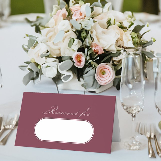 Elegant Calligraphy Burgundy Wedding Reserved Place Card (Elegant burgundy wedding table place cards with name plate, from my Wedding Colors collection)