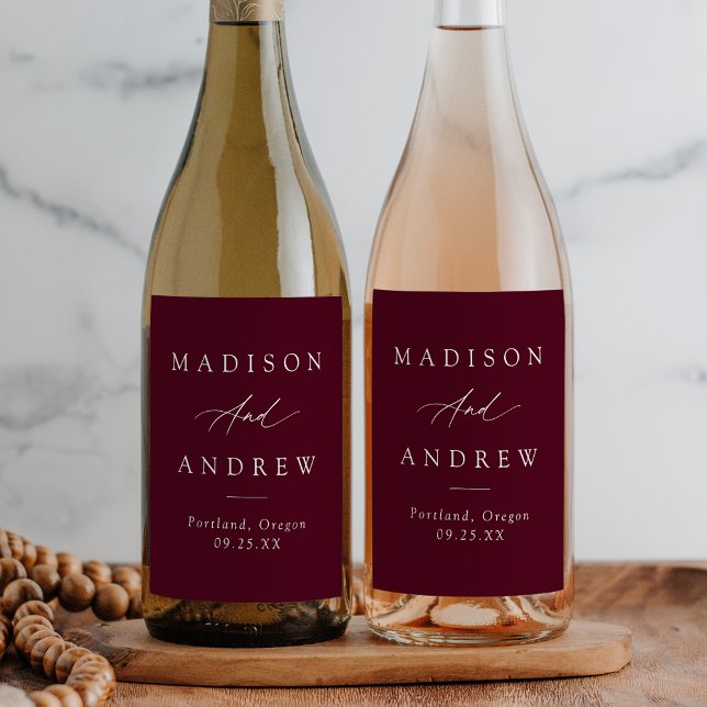 Elegant Calligraphy Burgundy Wedding Wine Label (Creator Uploaded)