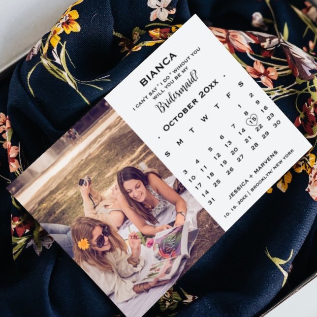 Elegant calligraphy calendar bridesmaid proposal   invitation (Creator Uploaded)