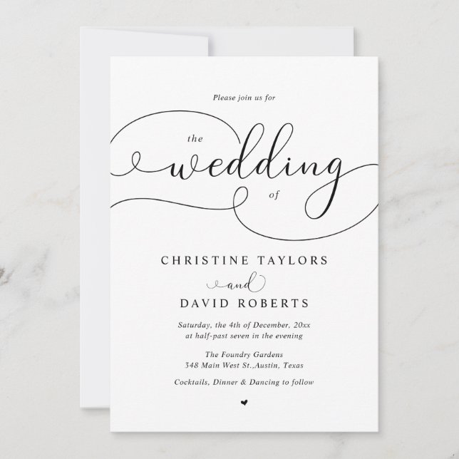 Elegant Calligraphy, Casual Wedding Invitation (Front)