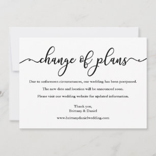 Elegant Calligraphy Change Of Plans Wedding Card