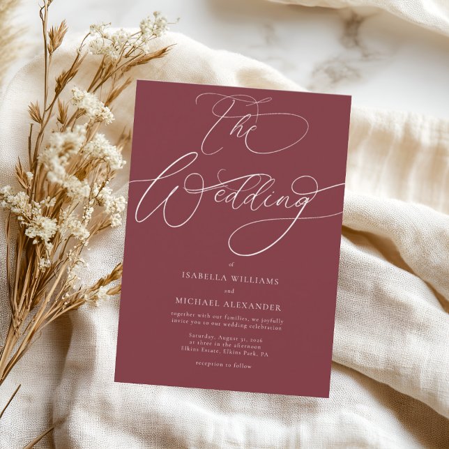 Elegant Calligraphy Cherry Red Wedding Invitation (Creator Uploaded)