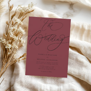 Elegant Calligraphy Cherry Red Wedding Invitation