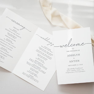 Elegant Calligraphy Chic Grey Folded Wedding Program