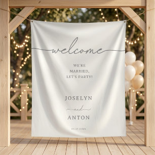 Elegant Calligraphy Chic Grey Wedding Welcome Tapestry