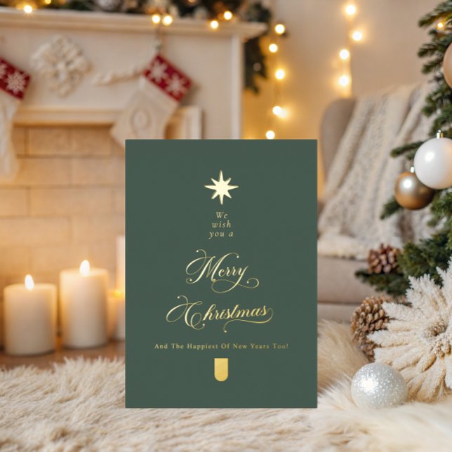 Elegant Calligraphy Christmas Tree Gold Foil Holiday Card (Creator Uploaded)
