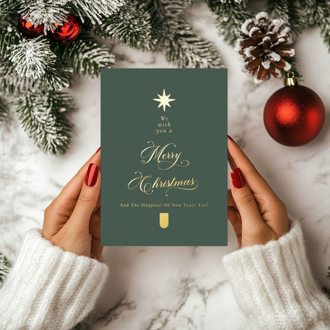 Elegant Calligraphy Christmas Tree Gold Foil Holiday Card (Creator Uploaded)