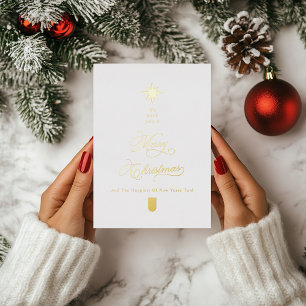 Elegant Calligraphy Christmas Tree White & Gold Foil Holiday Card