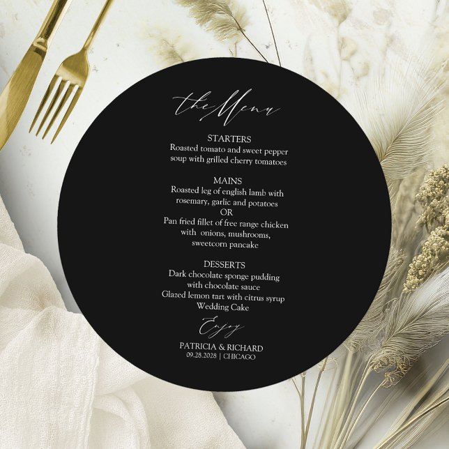 Elegant Calligraphy Circle Wedding Menu Card (Creator Uploaded)