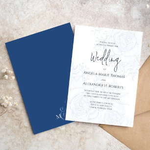Elegant Calligraphy Classic Blue Floral Simple Invitation