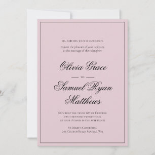 Elegant Calligraphy Classic Border Pink Wedding Invitation