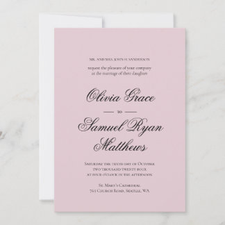Elegant Calligraphy Classic Dusty Pink Wedding Invitation