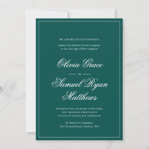 Elegant Calligraphy Classic Emerald Green Wedding Invitation