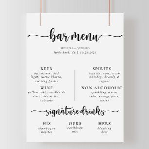 Elegant Calligraphy Classic Wedding Bar Menu Poster