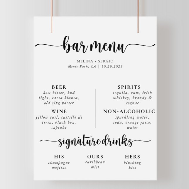 Elegant Calligraphy Classic Wedding Bar Menu Poster (Creator Uploaded)