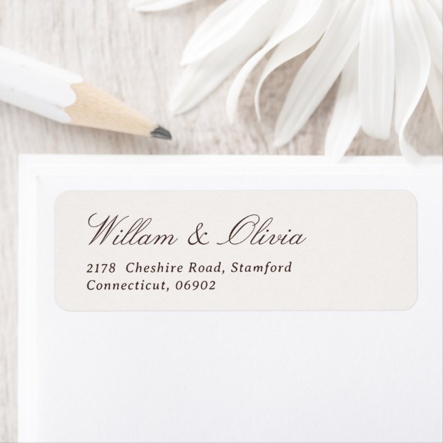 Elegant Calligraphy Cream and Brown Wedding Return Address Label (Insitu)