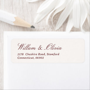 Elegant Calligraphy Cream and Burgundy Wedding Return Address Label