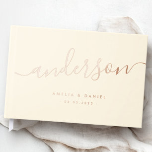 Elegant calligraphy cream coloured wedding real guest book