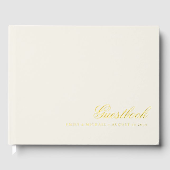 Elegant Calligraphy Cream White Gold Foil Wedding  Guest Book (Front)