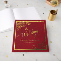 Elegant Calligraphy Crimson Red Gold Foil Wedding