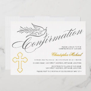 Elegant Calligraphy Cross and Dove Confirmation