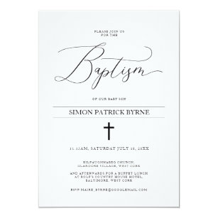 Elegant calligraphy & cross, boy or girl baptism invitation
